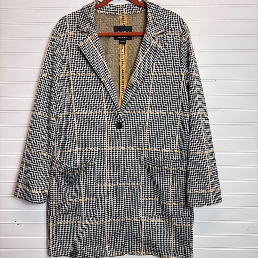 Sanctuary City Houndstooth Long Blazer Jacket Duster Knit Women Sz S